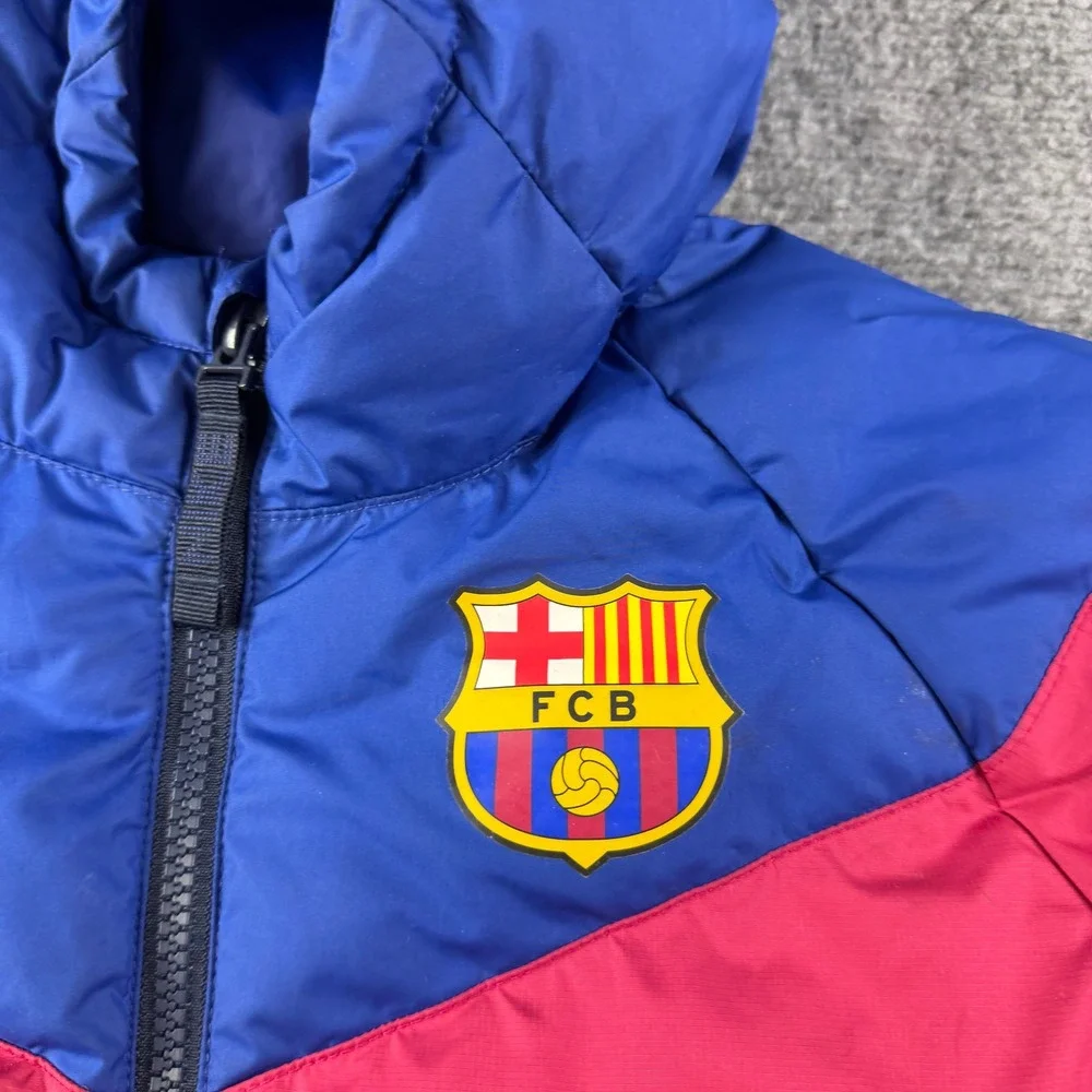 Nike Puffer Jacket Boys Medium Blue Red FC Barcelona Hooded DM0612-455 Soccer